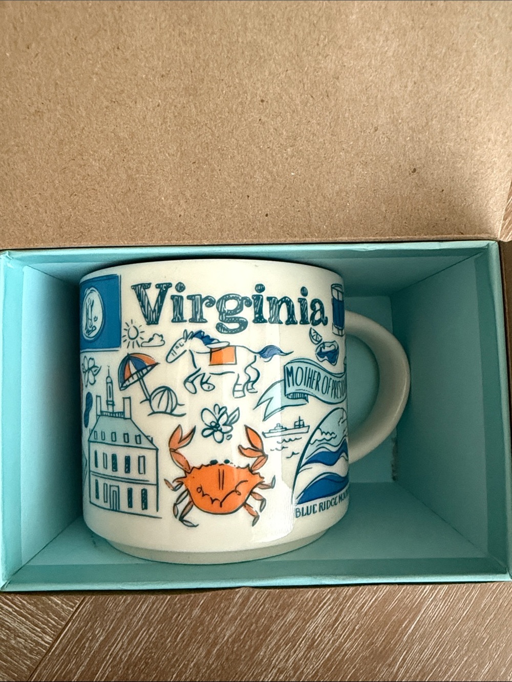 Starbucks Virginia Illustration Mug - White & Blue with Orange Accent